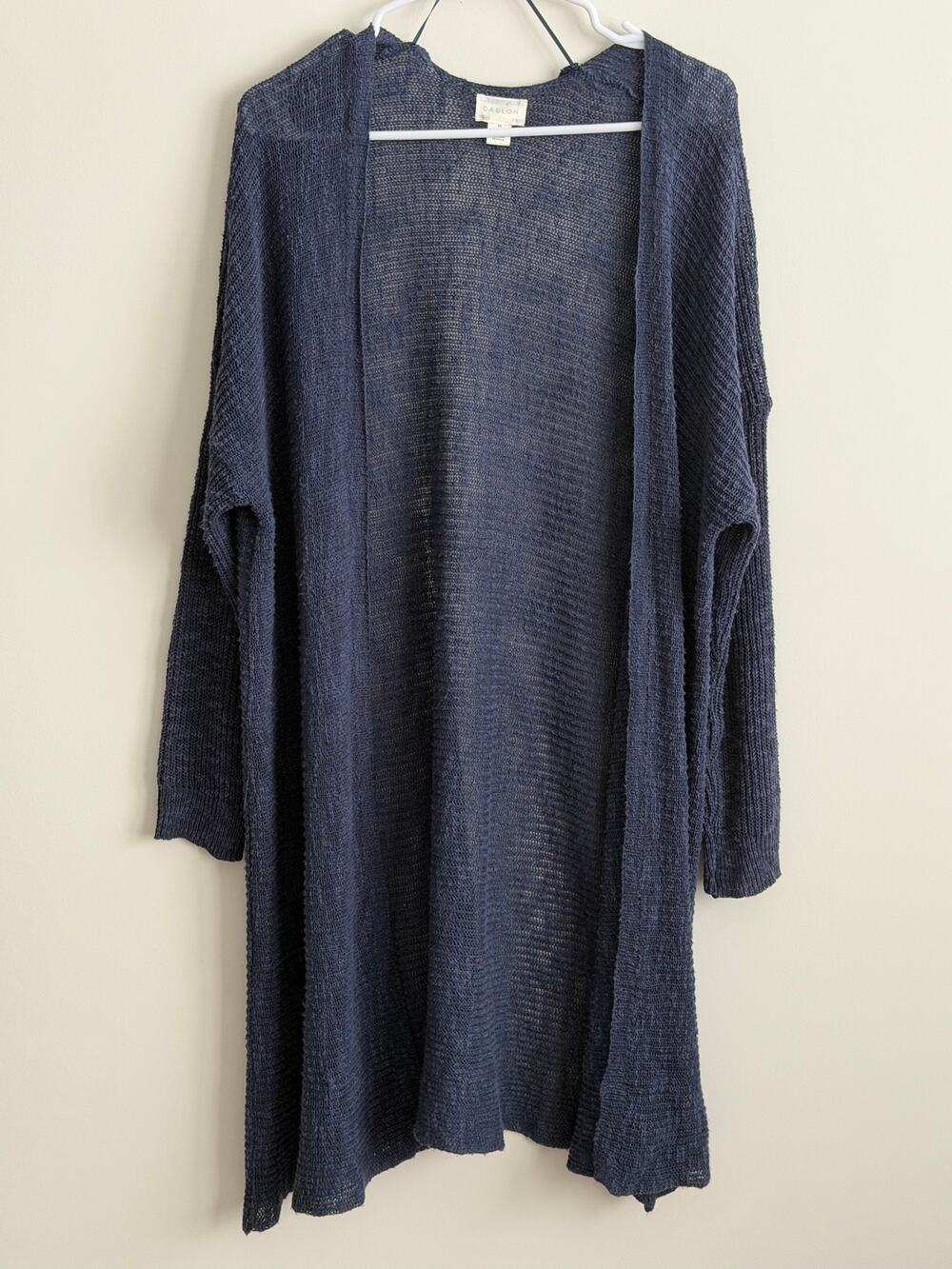 Caslon Navy Blue Open Duster Cardigan Semi Sheer Knit Sweater XS